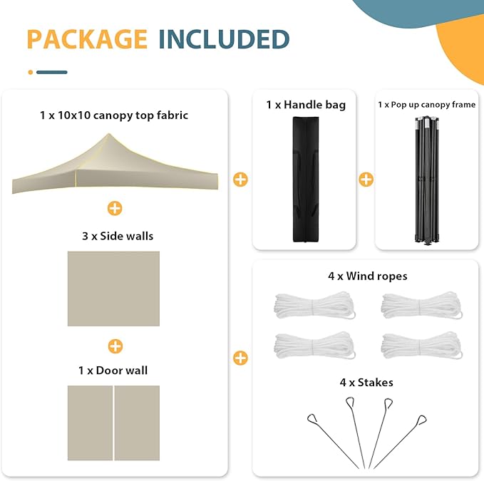 COBIZI 10x10 Pop Up Canopy Tent, Easy Setup Canopy with Sidewalls Waterproof & UPF 50+, Heavy Duty Commercial Instant Craft Fair Tent for Party, Event, Vendor, Farmer Market(Khaki)
