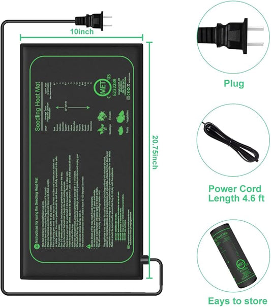 1 Pack 21W Seedling Heat Mat for Seed Starting,10" x 20.75" Waterproof Heating Pad for Indoor Plants Germination(M)