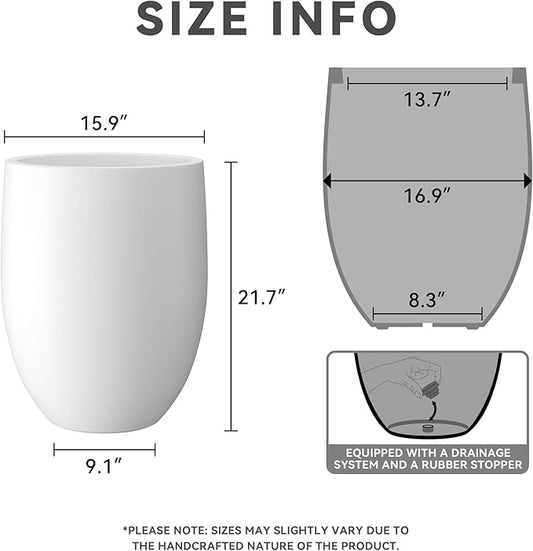 Kante 21.7" H Pure White Concrete Tall Planter, Large Outdoor Indoor Decorative Pot with Drainage Hole and Rubber Plug, Modern Round Style for Home and Patio