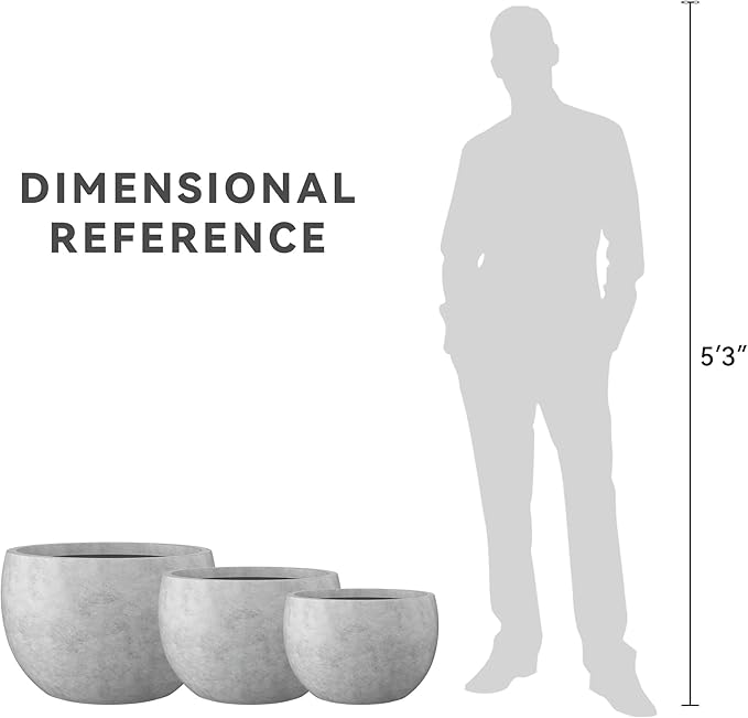 Kante 19.9",15.7",11.8" Dia Round Concrete Planter Set of 3, Outdoor/Indoor Large Bowl Plant Pots with Drainage Hole and Rubber Plug for Garden Patio Balcony Home, Natural Concrete