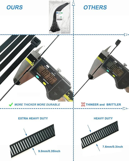 HS Wide Wire Ties Heavy Duty 17 Inch 100 Pcs 200 Pounds Strength,Black Zip Tie Straps Large UV Nylon Cable Zap Wraps Long,Outdoor Purpose