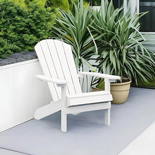 YEFU Adirondack Chair Weather Resistant: Outdoor Chair HIPS Plastic Adirondack Chairs - Patio Chairs with Wood Texture - Lawn Fire Pit Deck Porch Garden Chairs for Adults (White)