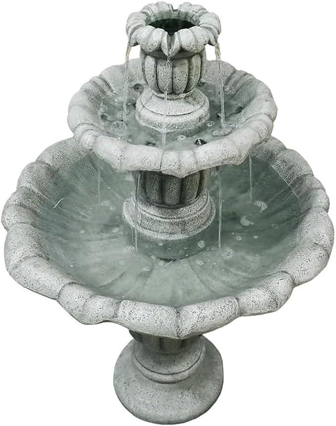 39.3” H Outdoor Floor Water Fountain, 3-Tiers Concrete Water Fountain with Submersible Electric Pump - Garden Cascading Waterfall for Yard Patio Lawn Home Decor