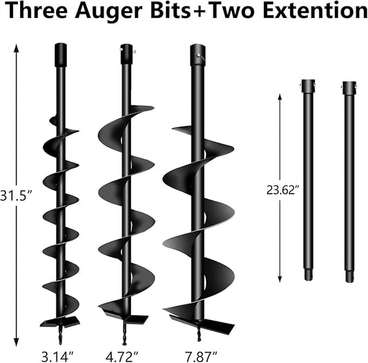 72cc Post Hole Digger 2-Stroke Petrol Gas Powered Earth Digger with 2 Extension Rods(24" & 24") + 3 Auger Drill Bits (3" 5" & 8") for Farm Garden Plant