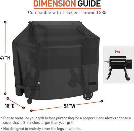 Arcedo Grill Cover Compatible with Traeger Ironwood 885, Heavy Duty Waterproof Pellet Somker Cover Full Length Outdoor BBQ Grill Accessory BAC513