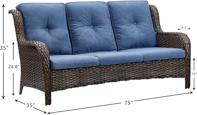 HUMMUH Patio Furniture 5 Pieces Outdoor Furniture Set Wicker Outdoor Sectional Sofa with Swivel Rocking Chairs,Patio Ottomans
