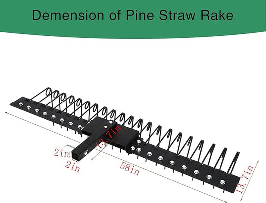 5FT Durable Pine Straw Rake Steel Spring Landscape Rake Fits 2" Receiver for Lawn Tractors or ATV/UTV,Black