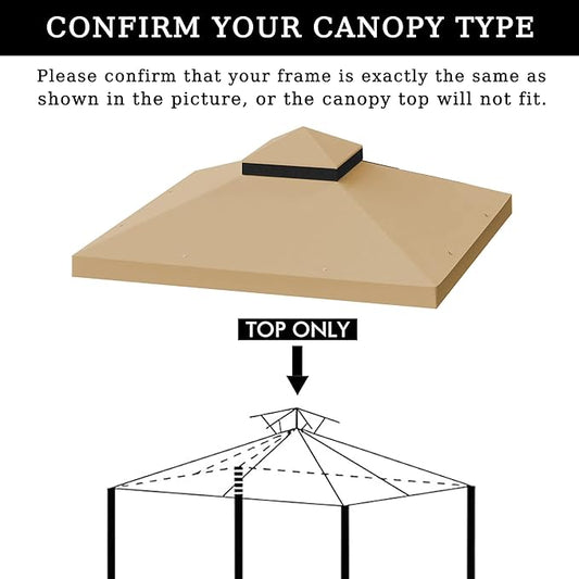 10x10 Ft Gazebo Canopy Replacement Cover, Double Tiered Gazebo Replacement Top (Khaki)