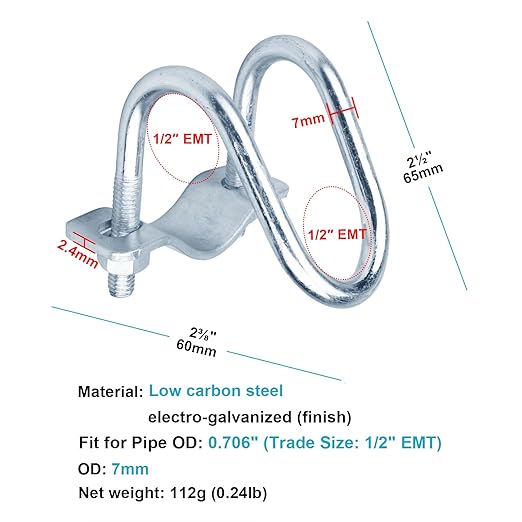 20 PCS Cross Connector Pipe Clips for 1/2" EMT Electrical Pipe(O.D. : 0.706"), Cross Conduit Clamp for Greenhouse, Awning & Fence, Tripods