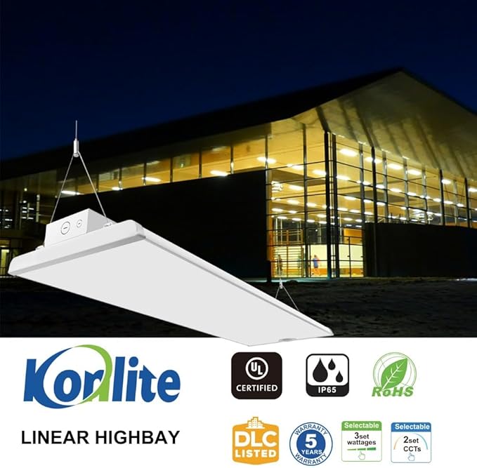 Konlite Pack of 2 ALTA LED High Bay Light - 4FT - 225W/195W/175W - 37,600 Lumens - 5000K/4000K Selectable - 120-277V - 600W Metal Halide Equal