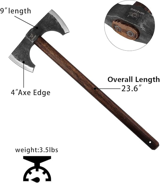 Splitting Axe, 23.6 Inch Double Bit Axe, Beech Handle with Leather Sheath, for Chopping, Splitting Wood or Axe Throwing