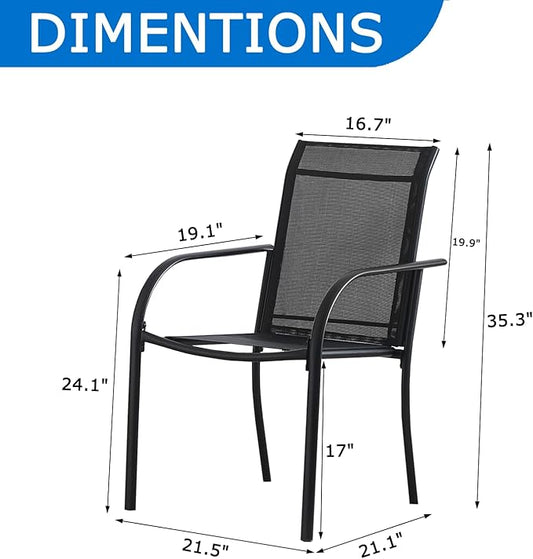 Outdoor Dining Chairs Set of 4, Stackable Patio Chairs with Textilene Fabric, Lightweight Garden Chairs for Poolside, Backyard, Camping, Black