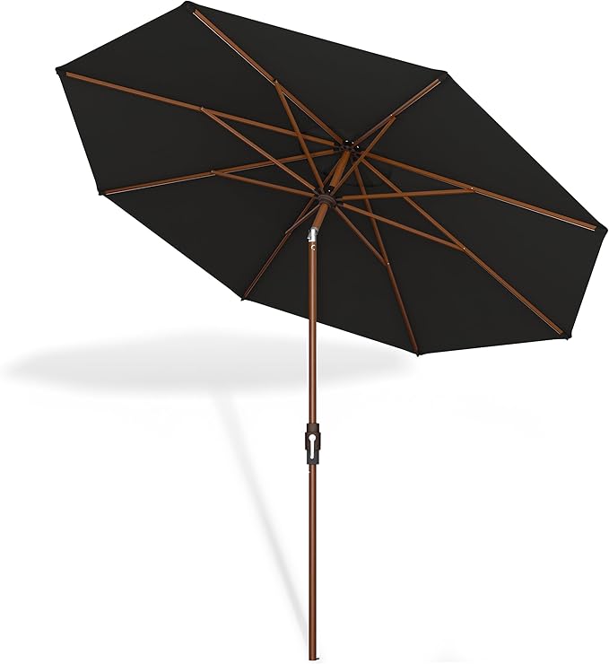 Midtown Umbrellas Sunbrella Umbrella Outdoor Patio Umbrella 2-8 Feet in Black Acrylic Fabric - Auto-Tilt Aluminum Frame For Backyard Umbrella, Deck Umbrella & Porch Umbrella - Wooden Pole