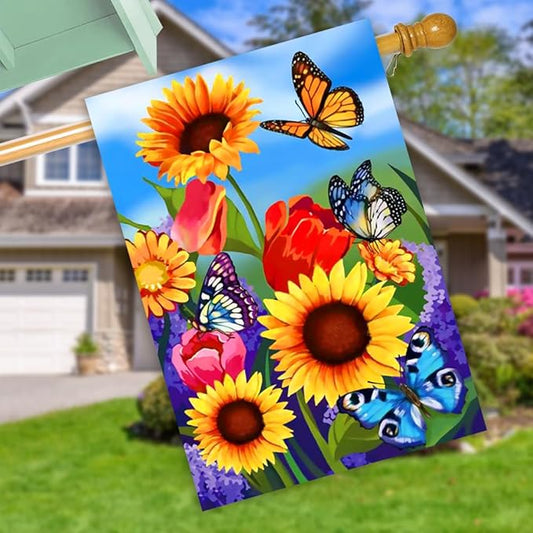 large Garden Flag 28x40 Double Sided sunflower flag, monarch Butterfly Floral Flower Welcome Garden Yard House Flags Outside Outdoor House sunflower Spring Summer Décor