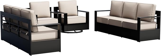 Outdoor Patio Furniture Set, 4-Piece Aluminum Patio Conversation Set All-Weather Metal Outdoor Sectional with 6 Inch Thick Cushions, Deep Setting for Garden, Outside and Porch
