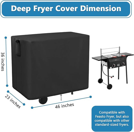 Outdoor Propane Deep Fryer Cover, 420D Heavy Duty Waterproof Outdoor Fryer Covers, Propane Deep Fryer Cover with 2 Buckles & Ventilation Opening, Black