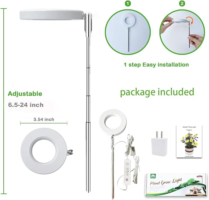 yadoker Plant Grow Light, LED Growing Light Full Spectrum for Indoor Plants,Height Adjustable, Automatic Timer, 5V Low Safe Voltage,Idea for Small Plant Light