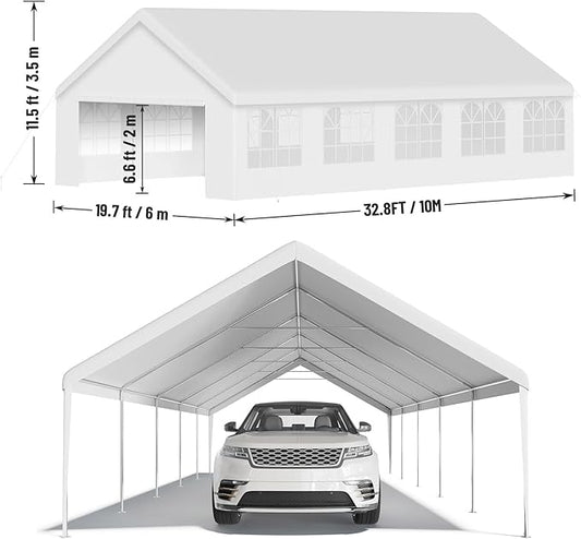 20'X32' Party Tent with Removable Sidewall Windows, Outdoor Heavy Duty Wedding Gazebo, Event Shelter Wedding Canopy Tent for Parties Carport BBQ, White & Straight Edge