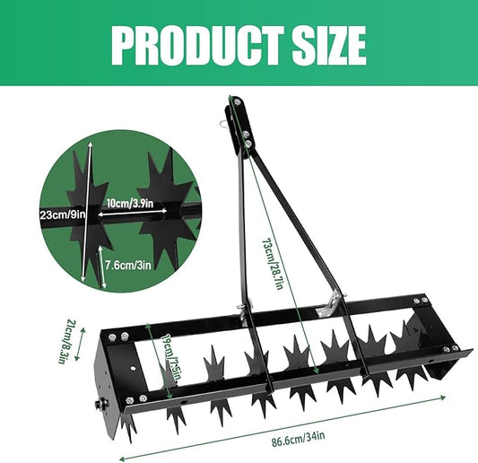 34 Inch Tow Behind Aerator, Steel Heavy Duty Rolling Lawn Aerator, Manual Tow Behind Spike Aerator with Rotary Spike for Lawn,Yard and Garden