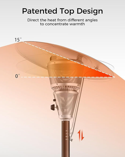 50,000 BTU Patio Heater for Outdoor Use With Adjustable Heat Focusing Top, Portable Propane Patio Heater with Wheels, Stainless Steel Burner for Porch Deck Garden (Brown)