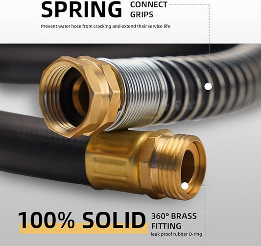 WiseFlow Garden Hose 50FT x 5/8", Heavy Duty Rubber Hose, Water Hose with Five Layered Braiding, Male Female Fittings, 1000PSI Burst, 300PSI Working (Black)