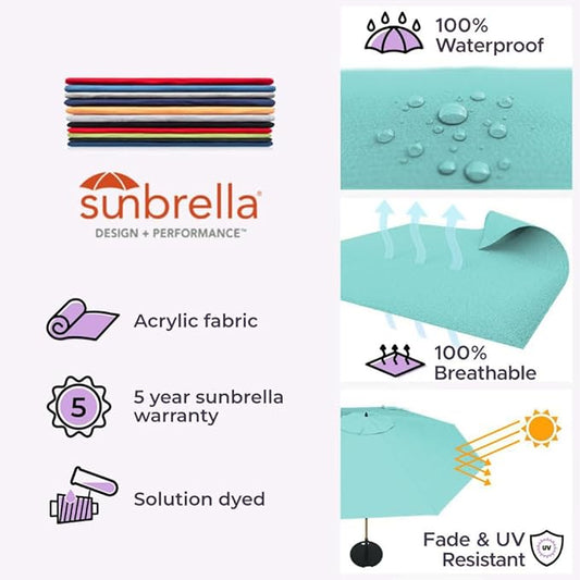 Midtown Umbrellas Push Pop Sunbrella Umbrella 10 Feet Large Outdoor Umbrella With Aruba Acrylic Fabric - Deck Patio Umbrella, Backyard Umbrella, Garden Umbrella & Pool Umbrella - Black Pole