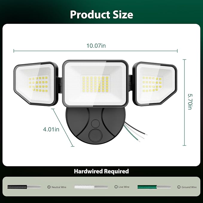 65W LED Flood Light Outdoor, 6500 Lumen Super Bright Security Lights, 3 Adjustable Heads, IP65 Waterproof, 6500K Daylight Wall Mount Outdoor Flood Light for Yard, Garage