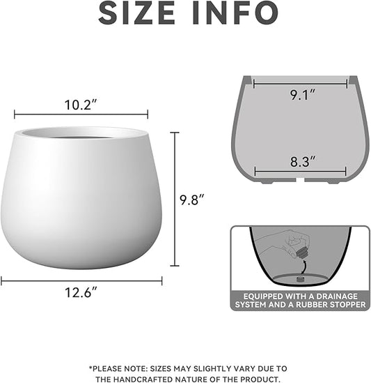 Kante Curva Series Planter, 10.2 Inch Round Concrete Flower Pot with Draiange Hole and Rubber Plug, Suitable for Indoor Plants, Home, Garden, Patio, White