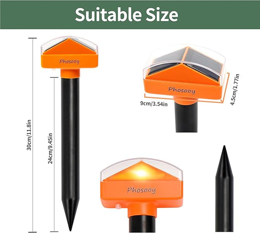Solar Mole Repellent, 4 Pack Gopher Sonic Spikes, Waterproof Rodent Deterrent Devices to Get Rid of Moles in Your Yard Garden Lawn Home Outdoor