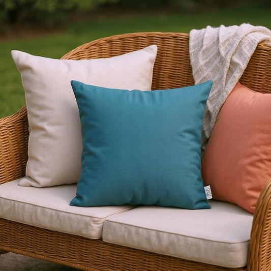 RSH DECOR: Square Throw Pillows Set of 2 | 17” x 17” | All-Weather Spun Fabric | Water and Fade-Resistant | Outdoor Accent Pillows for Patio Furniture | Peacock