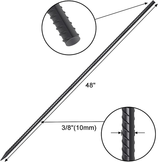 VVOKGO Rebar Stakes 48 Inch 8-Pack Concrete Form Stakes Heavy Duty Straight Ground Anchors, 3/8" Diameter Metal Steel Spikes with Chisel Point End for Plant Support, Garden Border,Landscape Edging