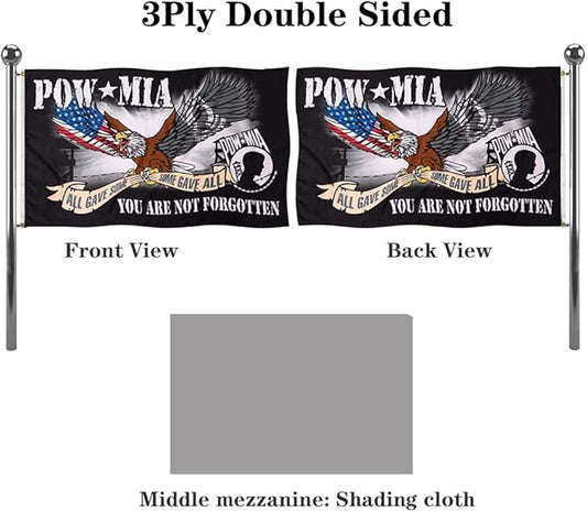 Jayus Eagle Pow Mia Flag Double Sided 4x6 Outdoor-Vivid Colors polyester 220D 3Ply Pow Flags Banner- You Are Not Forgotten Prisoner of War Mia Flag with 2 Grommets