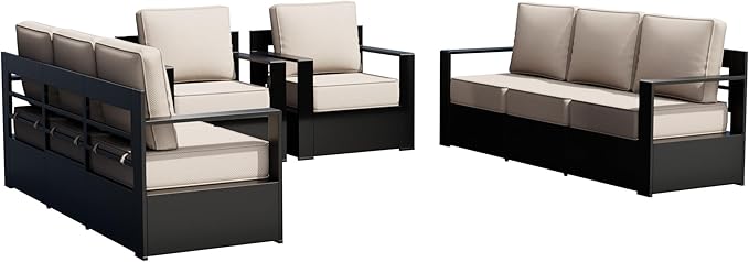 Outdoor Patio Furniture Set, 4-Piece Aluminum Patio Conversation Set All-Weather Metal Outdoor Sectional with 6 Inch Thick Cushions, Deep Setting for Garden, Outside and Porch