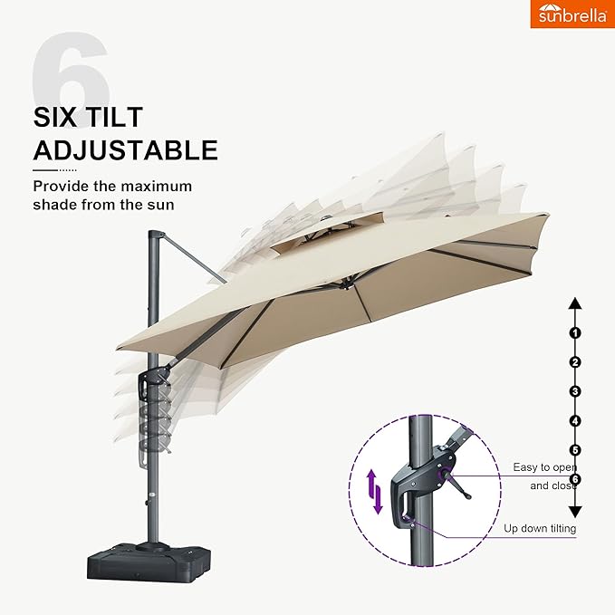 PURPLE LEAF 10 Feet Sunbrella Cantilever Umbrella Outdoor Double Top Large Offset Hanging 360° Rotation Square Umbrella for Garden Patio Deck Pool Backyard Spectrum Sand