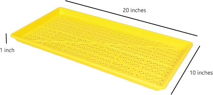 SUNPACK 10" x 20" Heavy Duty Mesh Plastic Seed Starting Tray, Yellow, 1" (Pack of 30) - Ensures Water Drainage and Aeration, Perfect for Greenhouses or Indoor Gardening