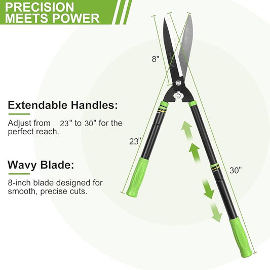 23-30" Telescoping Hedge Clippers, Extendable Garden Shears for Trimming Hedges, Shrubs & Bushes, Manual Hedge Shears with Adjustable Blade Tension for Yard Landscaping