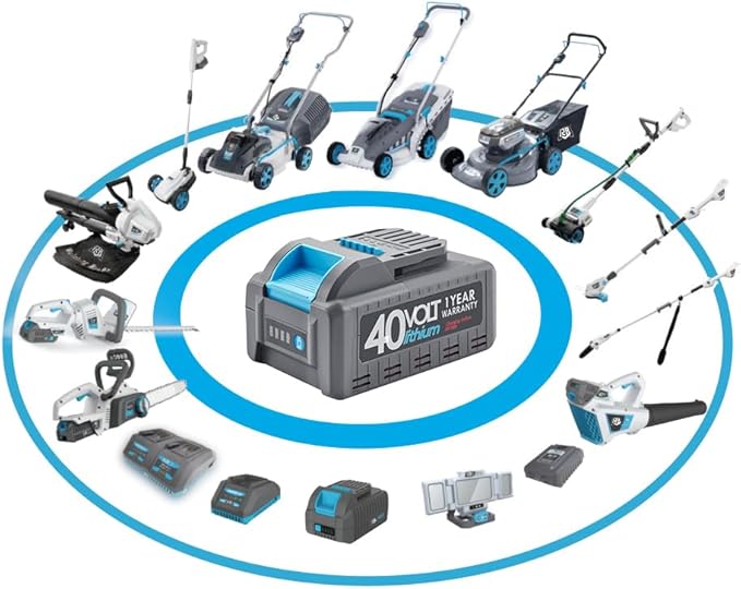 RB 40V 13-Inch Brushless Cordless Lawn Mower with 4.0Ah Lithium Battery & Fast Charger, 2-in-1 Lightweight Mower for Small Yards, Foldable Handle, 5 Cutting Height Adjustments