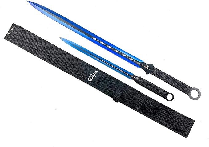 2-Piece Machete Set - 440 Stainless Steel Fixed Blades for Outdoor Use and Display - Blue