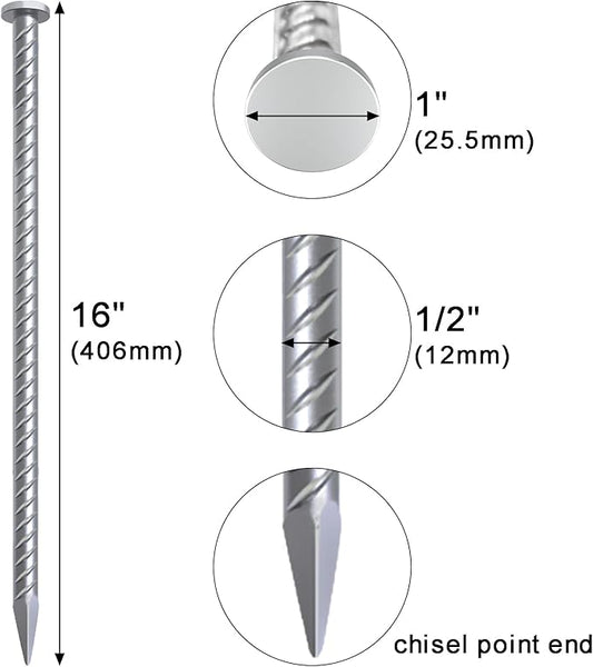 VVOKGO 16 Inch Rebar Stakes Metal Asphalt Anchoring Spikes Ground (24pcs), 1/2 Inch Diameter Galvanized Landscape Anchors Heavy Duty for Speed Bump, Handicap Threshold Ramps, Parking Limits Curb, Tarp