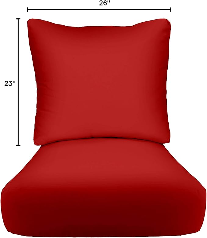 RSH DECOR: Deep Seating Cushion with Pillow Back | 23” x 26” Seat | All-Weather Spun Fabric | Water and Fade-Resistant | Outdoor Chair Cushion Set for Patio Furniture | Red