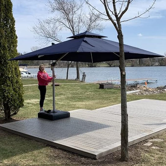 PURPLE LEAF 10' X 12' Patio Umbrella Outdoor Rectangle Umbrella Large Cantilever Umbrella Windproof Offset Heavy Duty Sun for Garden Deck Pool Patio, Navy Blue