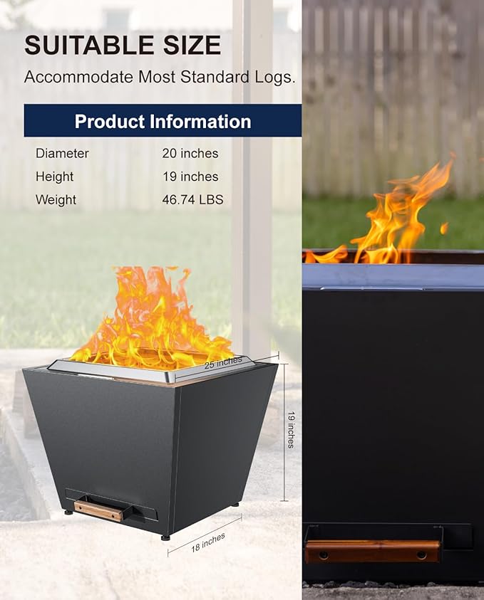 LEGACY HEATING Smokeless Fire Pit, Portable Outdoor Firepits 25 inch, Carry Handle for Backyard Patio Camping Bonfire, Stainless Steel, Ideal for 6-12 People, 46.74 lbs, Black, Cyberpit One Pro