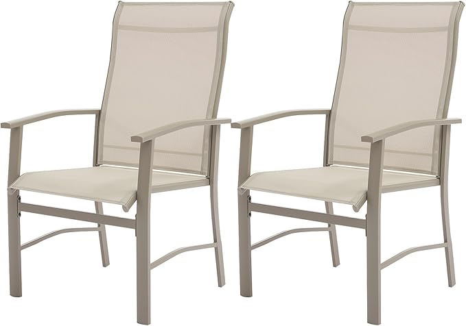 Outdoor Dining Chairs Set of 2, Stackable Patio Chairs with Metal Frame & Textilene Fabric, Perfect for Patio Garden Deck, Ivory