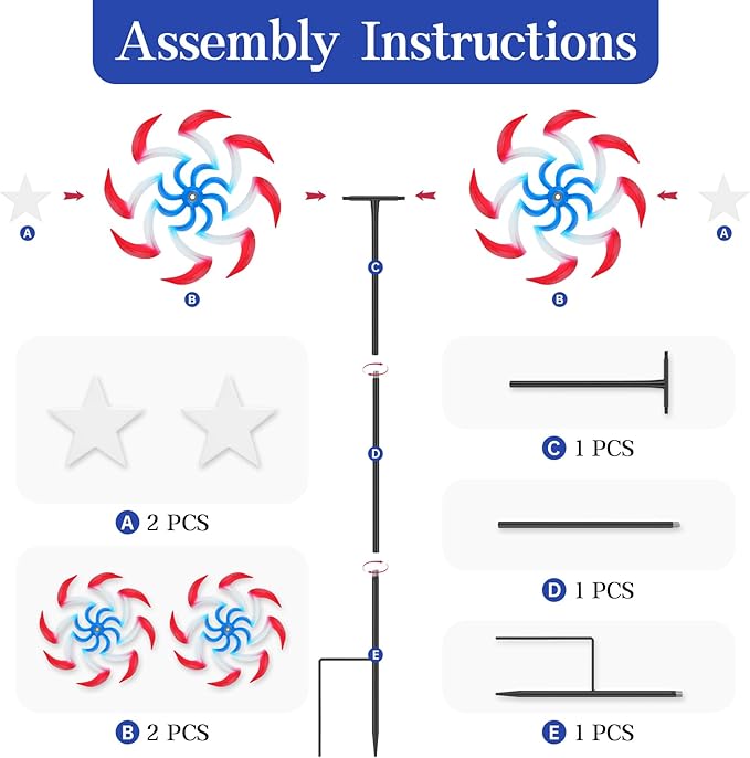 Wind Spinners Outdoor Metal with Patriotic, American Flag Pinwheel Decorations with Metal Stake, Yard Art Decor for Patio, Lawn & Garden, Creative Gifts 57.5 * 13 Inch