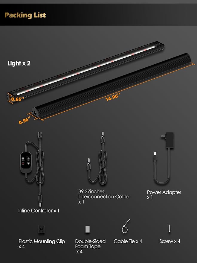 Smart Grow Light for Indoor Plants,3500K Full Spectrum LED Plant Light Strips with 3/9/12H Auto Timer,Stepless Dimming,Modular Design,Plug and Play (Black, 2 Pack 16W)