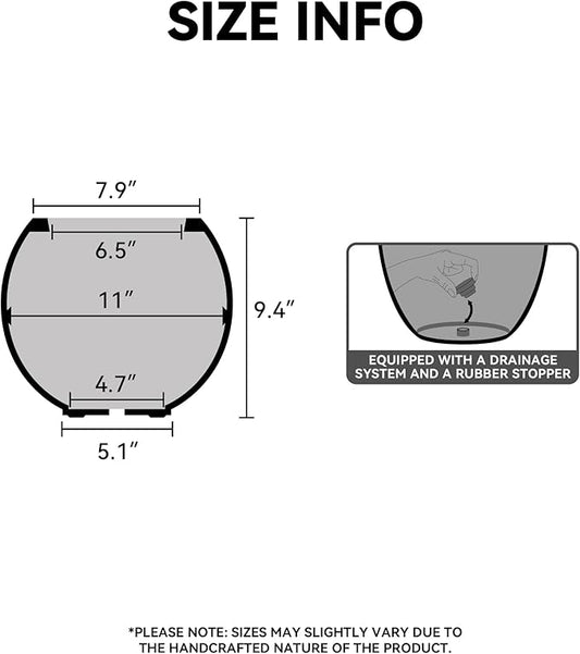 Kante Round Concrete Flower Pot, 11 Inch Dia (7.9" Opening) Sphere Shape Design Planter with Drainage Hole for Indoor & Outdoor Plants, Weathered Concrete Finish with Warm Brown Interior