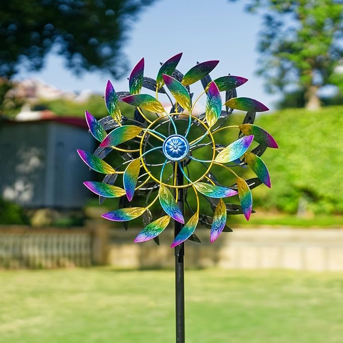 DREAMSOUL 360° Wind Spinners Outdoor with Metal Stake, Kinetic Two-Way Wind Spinners for Yard and Garden Decor (63 * 13 Inches)