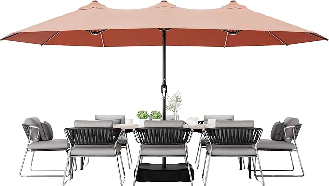 Joyside 15FT Large Patio Umbrella with Base Included, Outdoor Double Sided Umbrella, Rectangle Umbrella with Crank Handle, 12 Sturdy Ribs for Deck, Porch and Pool