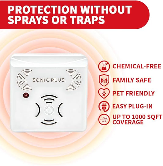 Riddex Sonic Plus Ultrasonic Pest Repeller, Plugs in with extra Outlets Indoor Use - Insect Repellent - Bug Repellents for Home Defense - Protect Against Rodents & Insects, Chemical Free(6 Pack White)