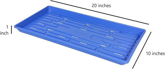 SUNPACK 10" x 20" Heavy Duty Shallow Plastic Seed Starting Tray, Blue, 1" - Lined with Drainage Holes for Excess Water and Aeration, Ideal for Greenhouses or Indoor Gardening